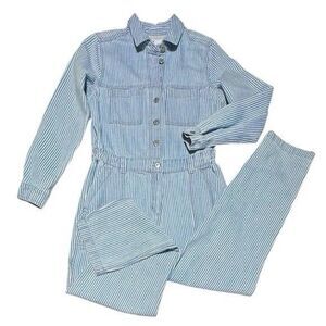 NWT Old Navy Cami Blue & White Railroad Stripe 100% Cotton Jean Jumpsuit Plus 3X